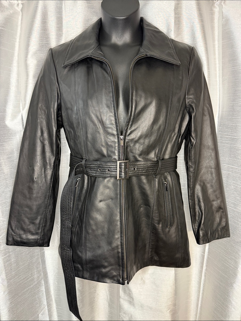 Wilson’s Leather Thinsulate Full Zip Belted Jacket Vtg Y2K Soft Winter Womens L